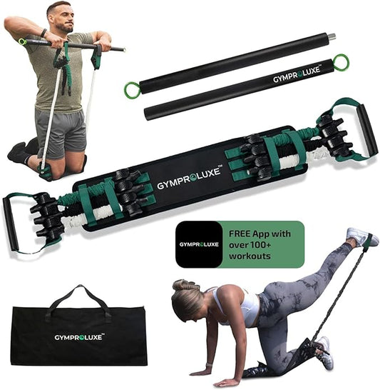 Gymproluxe Portable Gym - Resistance Exercise Band Set - 200LBS Resistance Bands for Men & Women - Multi Gym Fitness Equipment & Pilates Bar for Home Workout