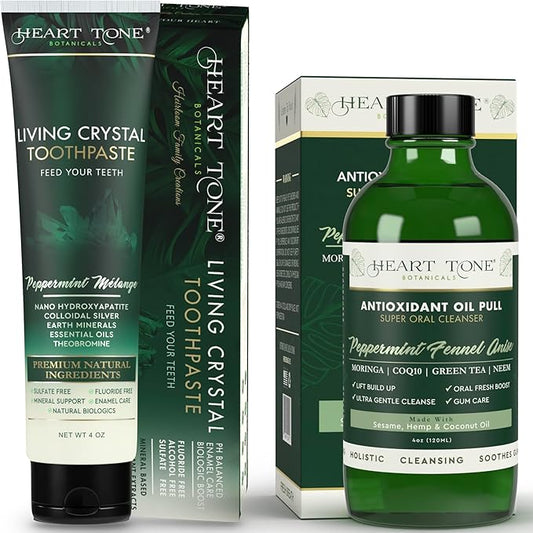 Complete Oral Wellness Duo – Living Crystal Hydroxyapatite Toothpaste & Antioxidant Oil Pulling Conditioner – Fluoride-Free, Natural, Enamel-Supporting, 18 Botanicals – Mint