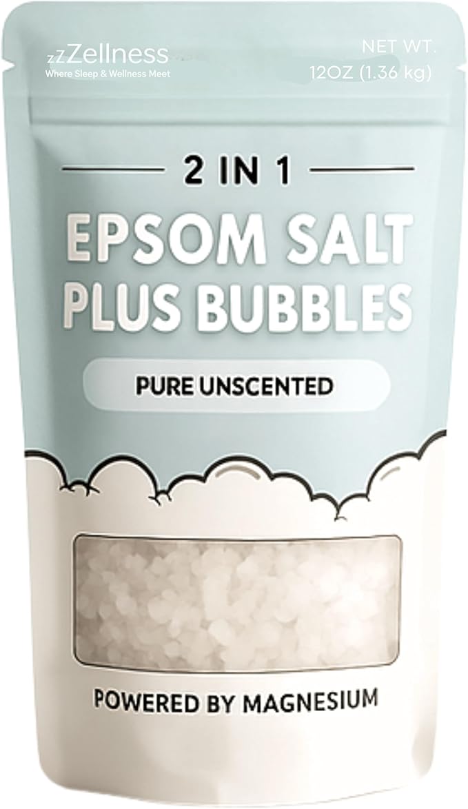 Epsom Salt Plus Bubbles – Pure Unscented Foaming Bath Soak – Magnesium Sulfate for Muscle Recovery, Stress Relief & Relaxation – Great for Aromatherapy – 12 oz