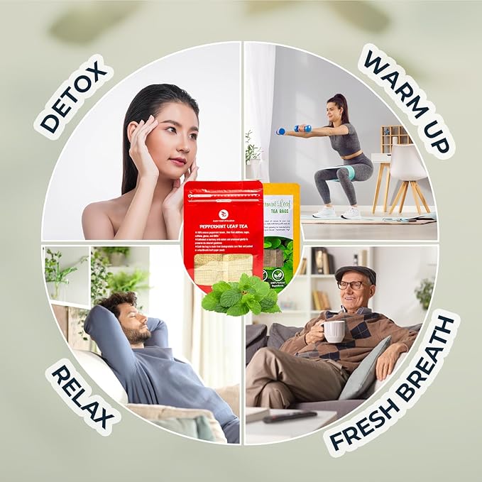 Peppermint Tea Bags - 15 Count, Mini Tea Samplers, Bamboo Tong Included, Re-Steep Herbal Tea, Cool Fresh Breath, Warm Heat, Stomach Relief, Relax, Support