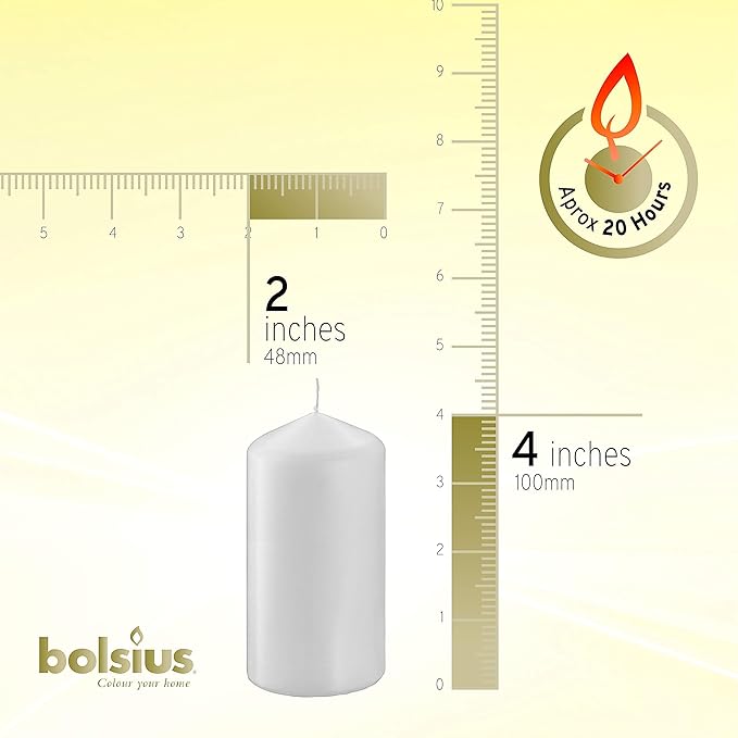 BOLSIUS 2x4 Inch White Pillar Candles - 4 Pack Candle Set - 20 Hours Burn Time - Premium European Quality - Dripless And Smokeless Candle - Perfect for Wedding Candles, Parties, and Special Occasions
