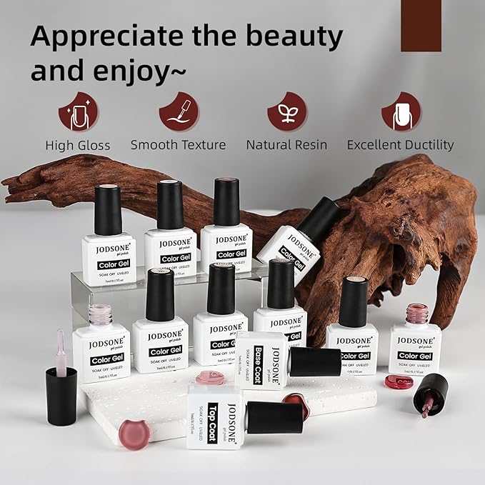 JODSONE 10 Colors Gel Nail Polish Set with Base Coat & Top Coat White Pink Purple and Red Gel Polish for All Seasons Women's Holiday Gift