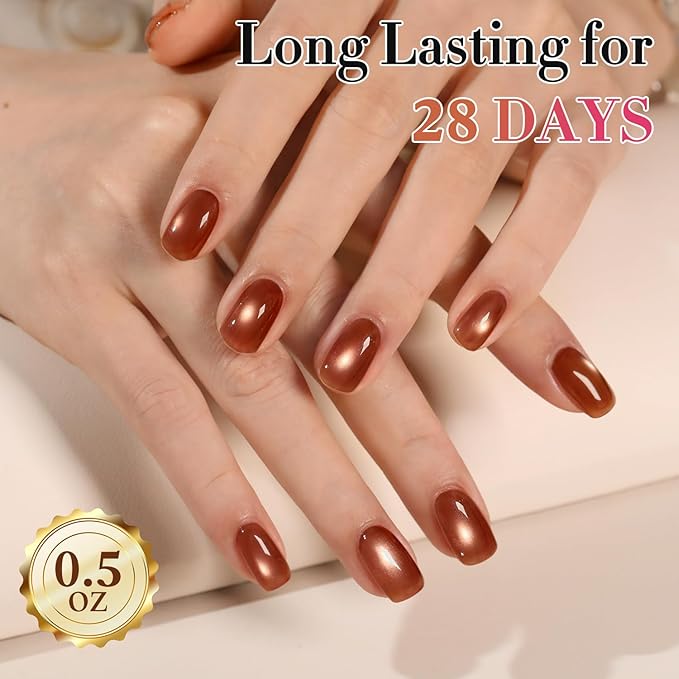 Double Rhythm Cat Eye Gel Polish with Magnet 15ML Holographic Glitter Shimmer Translucent Sheer Color Glass Brown Magnetic Gel Polish Salon DIY at Home (Fall Brown-MC1113)