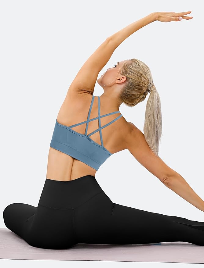 Women's Cross Back Sports Bra Padded Strappy Medium Support Yoga Bra for Workout Fitness 3 Pack