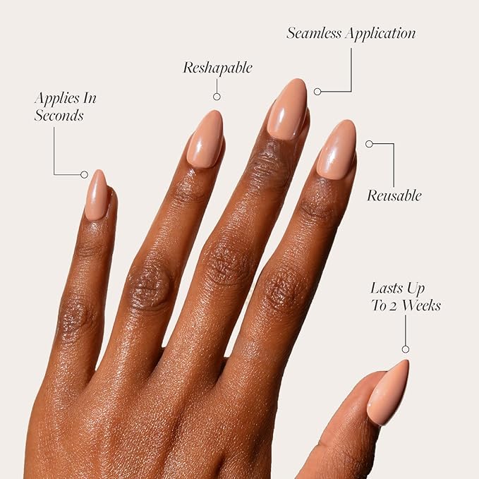 Glamnetic Press On Nails - Los Angeles | Solid Opaque Blush Nude Pink Short Almond Nails in Glazed Finish, Salon Quality | 15 Sizes - 30 Nail Kit
