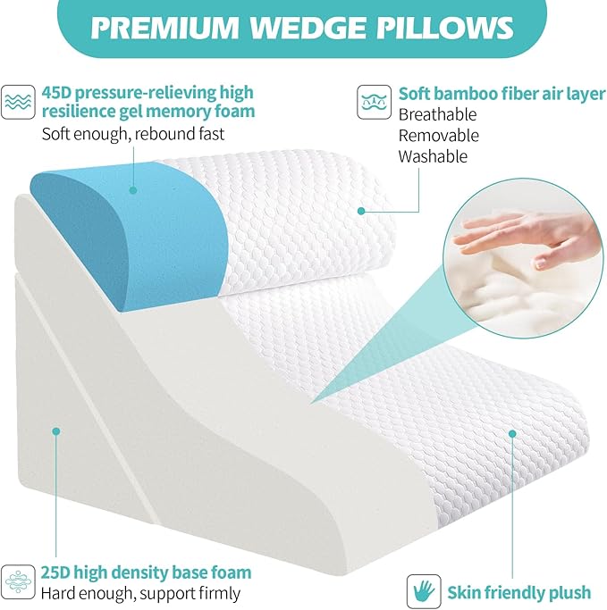 Wedge Pillow for Sleeping, Orthopedic Bed Wedge Pillow Set, 15-in-1 3PCS Adjustable Memory Foam Wedge Pillow Post Surgery, 9 &16 & 20 inches Height 3-in-1 Incline Wedges Pillows