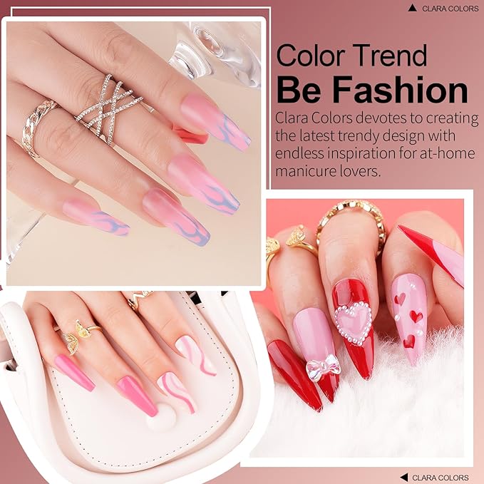 Clara Colors 32 Colors 14ml Gel Nail Polish Kit with UV Light, All In One Gel Polish Set with 48W Light Base and Matte Glossy Top Coat Essential Manicure Tools Nails Art Decorations