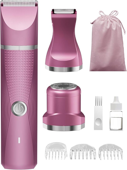 3-in-1 Electric Razor for Women - Waterproof Bikini Trimmer,Rechargeable Electric Shaver for Lady,Pubic Hair Trimmer Women,Personal Trimmer Groomer for Body Hair (Rose Red, RR-1)