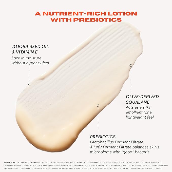 OUI the People HEALTH FOOD Prebiotic Lotion, Lightweight, Deep Hydration with Prebiotics for Balanced Skin Microbiome, Body and Face Moisturizer, Daily Facial Moisturizer, 8.4 oz