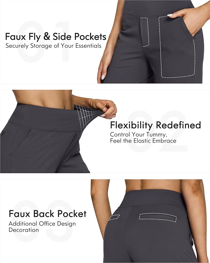 G4Free Yoga Pants Women Wide Leg Pants with Pockets High Waist Stretch Dress Casual Sweatpants Petite/Regular/Tall