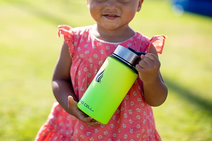 HYDRO CELL Stainless Steel Insulated Water Bottle with Straw - For Cold & Hot Drinks - Metal Vacuum Flask with Screw Cap and Modern Leakproof Sport Thermos for Adults (Neon 14oz)