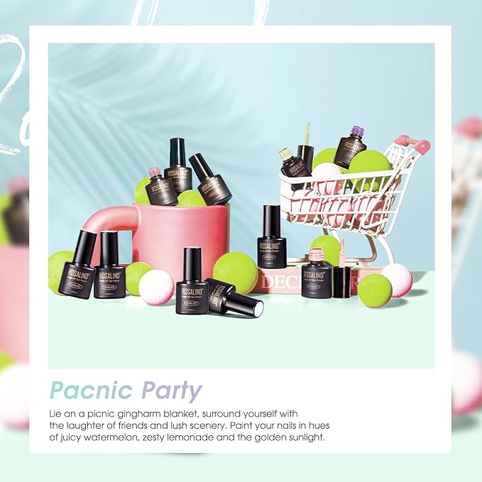 ROSALIND Macaron Gel Nail Polish Set, 12 Colors White Yellow Green Gel Polish Light Pink Candy Colors Gels Polish Set Soak Off Pastel Spring Summer Gel Polish Kit for Nail Art Gift