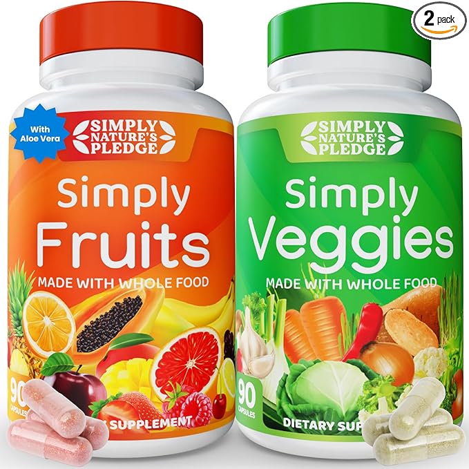 Simply Nature's Pledge - Packed with Over 40 Different Fruits & Vegetables - Made with Whole Food Superfoods - with Aloe Vera – 100% Soy Free - 90 Count (Pack of 2)