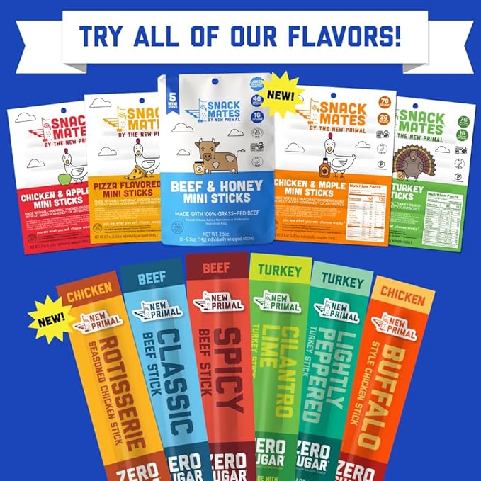 New Primal Rotisserie Chicken Sticks, Zero Sugar High Protein Snack, Gluten Free Whole30 Healthy Snacks, Keto and Paleo Friendly, Jerky Meat Stick, 10g Protein, 80 Ct