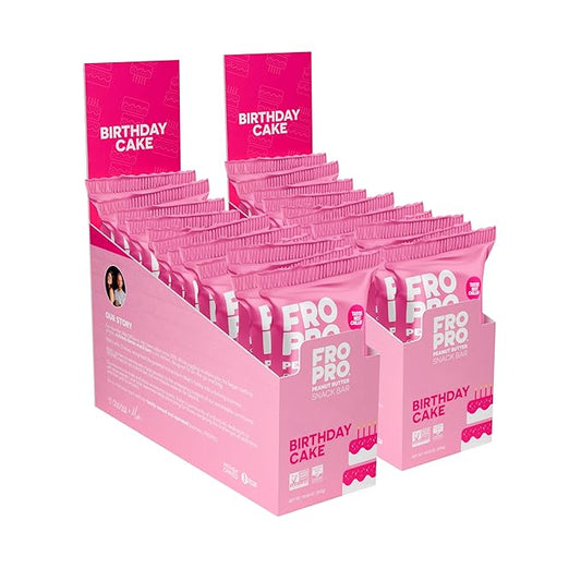 FROPRO Plant Protein Snack Bars - Plant Based Protein Bars, All-Natural, Gluten, Dairy, & Soy Free, High Protein Bars with Low Calories | Birthday Cake, 24 Pack