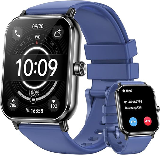 Smart Watch for Men Women, 1.85" HD Touchsreen Fitness Tracker, 120+ Sport Modes, 24/7 Heart Rate & Sleep Monitor, Pedometer, Calories, IP68 Waterproof, Fitness Watch for Android iPhone (Blue)