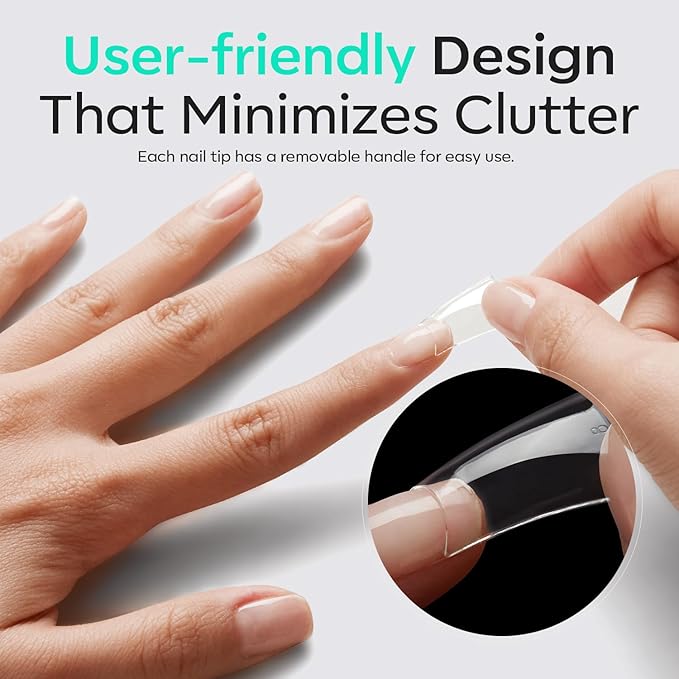 modelones Duck Nail Tips, Short Flare Pre-Shape Half Cover Soft Gel Tips Wide Style Acrylic Fake Nails False Clear Press on Extension Gel Kit Manicure DIY at Home 216PCS 12Sizes