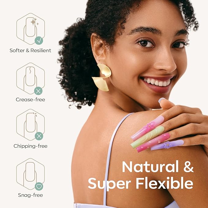 modelones Long Square Nail Tips, 3XXXL Straight Pre-shaped Soft Gel Tips Fake Nails False Acrylic Clear Full Cover Press on Extension Kit Gel Manicure DIY at Home 216PCS 12Sizes