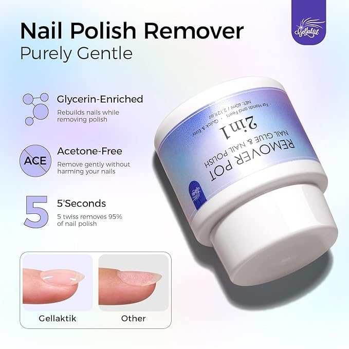 Nail Polish Remover Pot 2 Fl Oz (60ml), Nourishing Formula with Sponge Soak Bottle & Sponge Lid Cap, Gentle Fast Removal for Regular Polish at Home & Salon