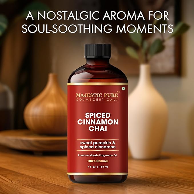 MAJESTIC PURE Spiced Cinnamon Chai Premium Oil | 100% Pure & Natural | Cinnamon, Clove, Pumpkin Oil Used in Diffusers, DIY, Self Care | 4 Fl Oz