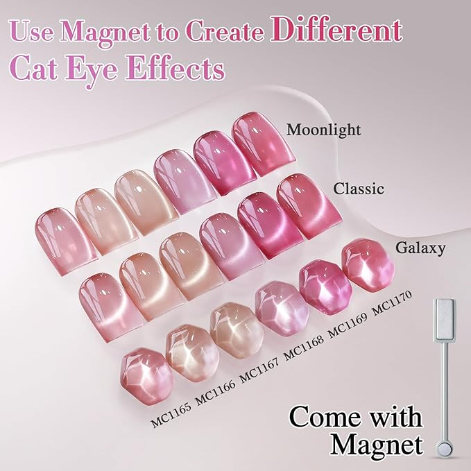 Double Rhythm 6 Colors Cat Eye Gel Polish Set Shimmer Glitter with Magnet Holographic Reflective Magnetic UV Nail Art Kit (6-Kit-49)