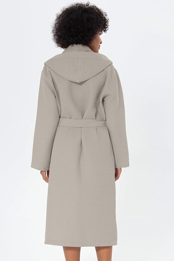 SEYANTE Women’s Luxury Waffle Shawl Collar, Hooded Robe w Piping – Lightweight, Long, Ultra Soft Spa Sleepwear Bathrobe