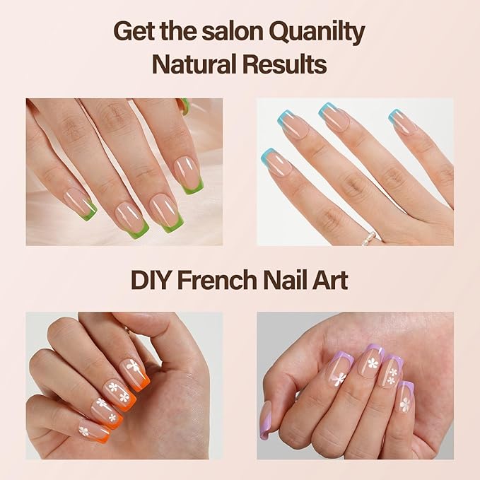 150Pcs French Gel Nail Tips, Vansiho Short Square Nail Tips, Pre-French Tips Press on Nails, Acrylic Fake Nails for Nail Art DIY 15 Sizes