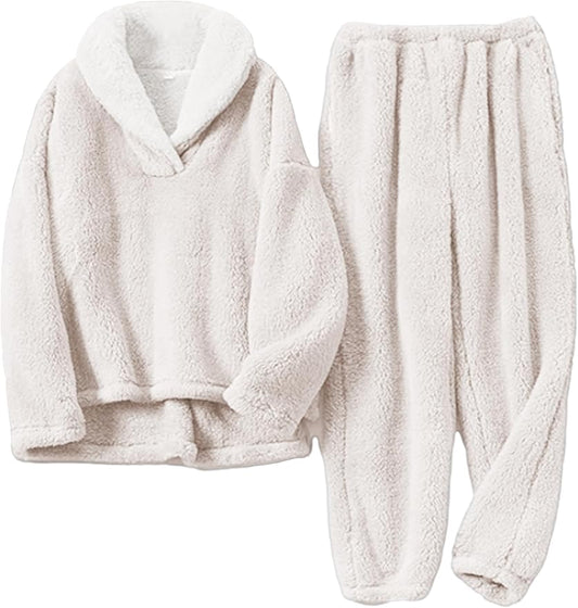 Peaceglad Mens Fluffy Coral Fleece Pajamas Set Pullover Pants Loose Plush Warm Loungewear Sleepwear