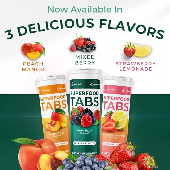 Superfood Tabs Superfoods Company Detox Cleanse Drink - Nutrition Supplement for Women & Men - Support Healthy Weight, Digestive Health, Cravings & Bloating Relief - Mixed Berry Flavor [60 Tablets]