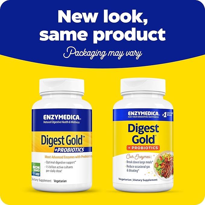 Enzymedica Digest Gold + Probiotics, 2-in-1 Formula for Gut Health, Digestive Enzymes & 1 Billion Active Probiotic Cultures, 90 Count (FFP)