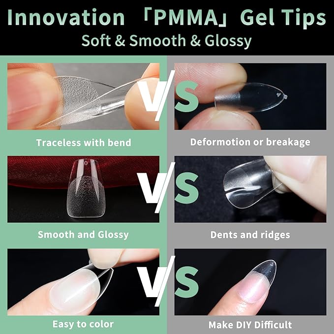 Short Coffin Nail Tips, 216pcs Acrylic Ballerina Soft Fake Nails Gel Nail Tips, Full Cover Pre-Shaped Matte Clear Press on Nails for Extension, Diy at Home Manicure 12 Sizes