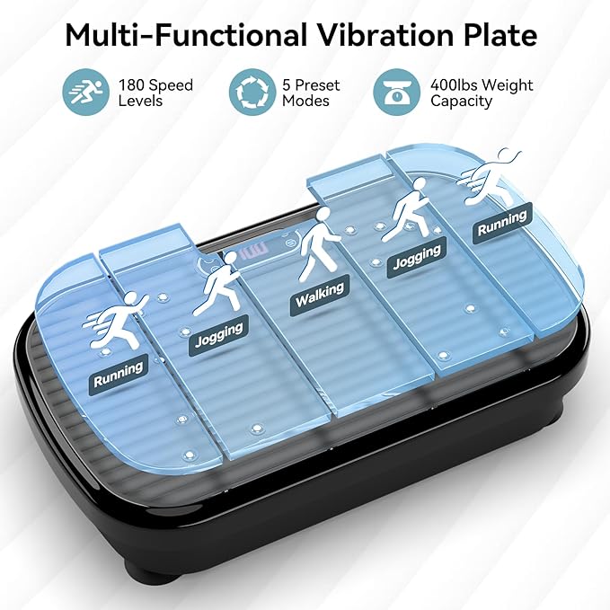 Vibration Plate Exercise Machine for Lymphatic Drainage,180 Adjustable Speeds Whole Body Workout Vibrating Platform Helps Weight Loss, Shaping, Max Weight 400LBS for Women Men