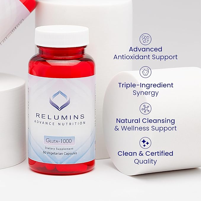 Relumins L Glutathione Supplement Complex - Reduced Glutathione 1000mg with Alpha Lipoic Acid & Rose HIPS Capsules for Nourished & Smoother Skin, Made in USA - 60 Caps