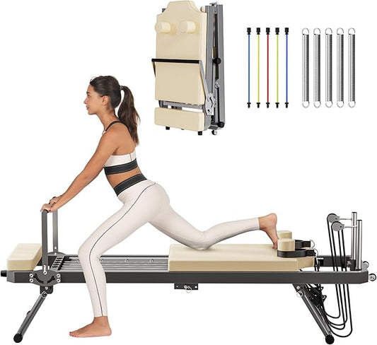 DlandHome Pilates Reformer, Foldable Pilates Reformer Machine with Springs & Resistance, Suitable for Advanced and Beginners Users Adjustable Pilates Equipment for Full-Body Home Workout Up to 330 lbs