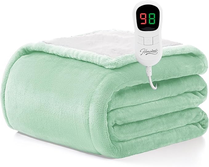 Homemate Electric Heated Blanket Full Size - 72"x84" Heating Blanket Full Size 1/2/4/6/8 Hours Auto-Off 10 Heat Level Over-Heat Protection Flannel Sherpa ETL Certification