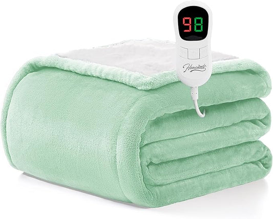 Homemate Electric Heated Blanket Full Size - 72"x84" Heating Blanket Full Size 1/2/4/6/8 Hours Auto-Off 10 Heat Level Over-Heat Protection Flannel Sherpa ETL Certification