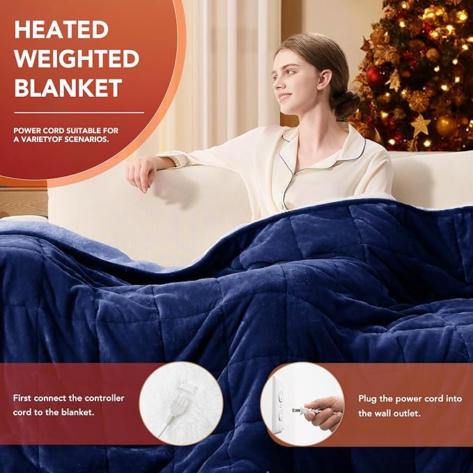 Homemate Heated Weighted Blanket for Adults - 50"x60" 12lbs Electric Throw Fast Heating Heavy Blanket 1/2/4/6/8 Hour Auto Off 10 Heat Levels Over-Heat Protection Comfortable Flannel Sherpa