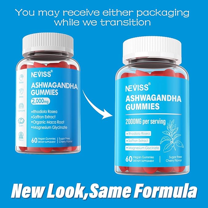 Sugar Free Ashwagandha Gummies - with Magnesium Glycinate, Rhodiola Rosea, Zinc, Lemon Balm, B6 - Relaxation Support, Natural Zzz, Stamina, Energy for Men Women - 60 Counts