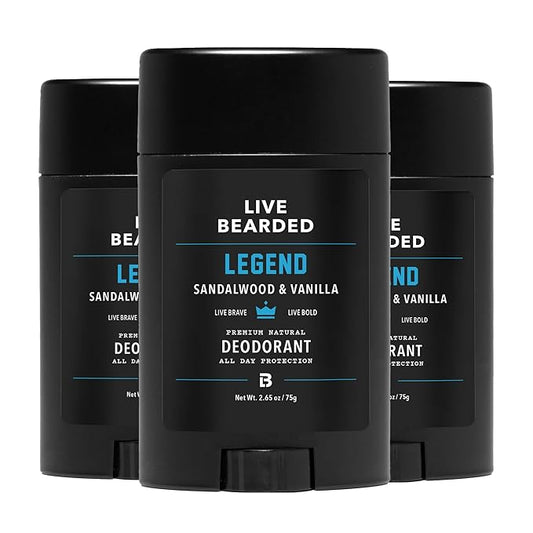 Live Bearded Men's Deodorant - Long Lasting, Aluminum Free, All Natural, Activated Charcoal Deodorant for Men, Travel Size - Legend, 3 Stick