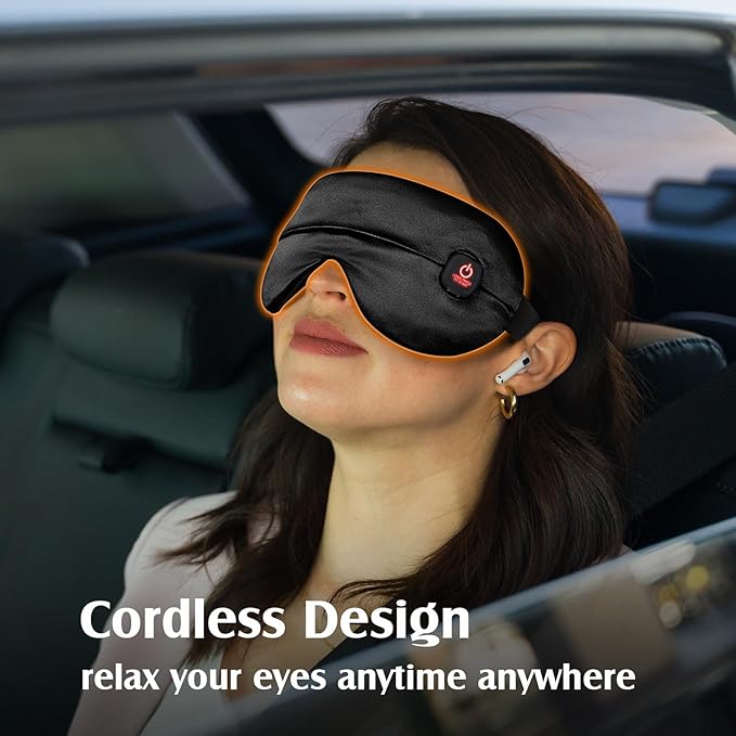 YFONG Cordless Heated Eye Mask for Dry Eyes, Warm Eye Compress for Stye, Blepharitis, Chalazion, MGD, Washable Heating Eye Mask for Sleeping, Travel, Office Nap, Perfect Light Blocking (Black)