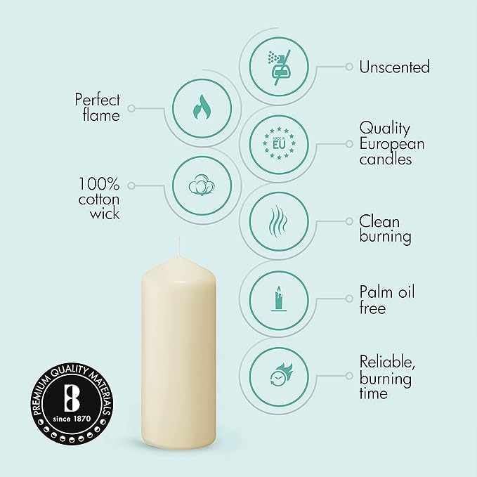 BOLSIUS Ivory Pillar Candles - 2x6 Inches - 2 Packs = Total 40 Candles - 38+ Hours - Premium European Quality - Consistent Smokeless Flame - Unscented Dripless Pillars
