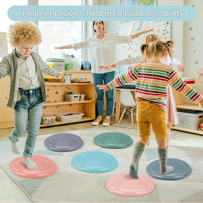 Amylove 6 Pcs Wiggle Seat Inflated Wobble Cushion for Sensory Kid 13 Inch Balance Disc Kids Flexible Seating Exercise Sensory Pad Chair Cushion for Classroom Office School