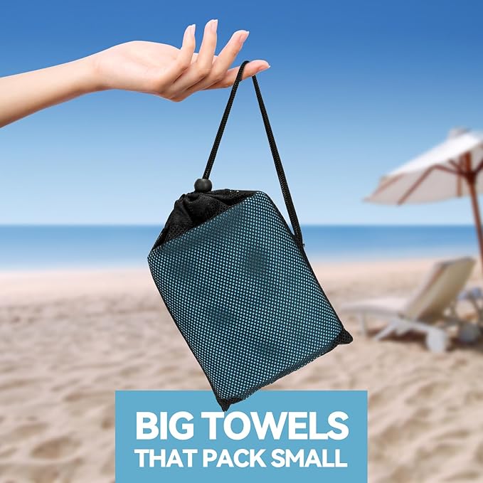 Microfiber Beach Towel-Perfect for Travel, Sports, Camping, Swimming, Yoga, Gym- Quick Dry, Sand Free, Compact, Lightweight, Absorbent (Marine Blue, X Large)
