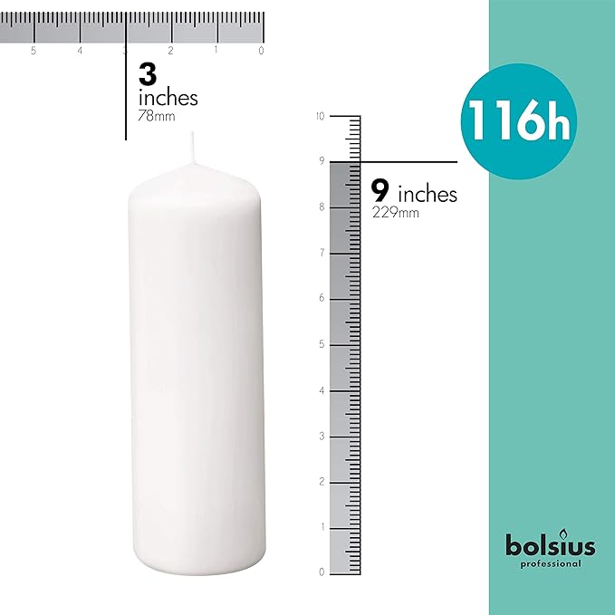 BOLSIUS 6 White Pillar Candles Bulk - 3x9 Inches Candle Set - 116+ Hours Clean Burning - No Palm Oil - 0% Animal Fat - Premium European Quality - Unscented Dripless Any Occasion Pillars