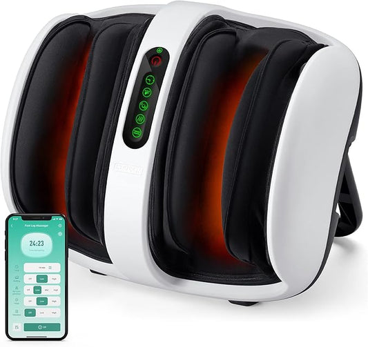 Nekteck Foot Shiatsu Massager for Circulation and Pain Relief, Smart Electric Massage Machine with Heat, Deep Kneading, Vibration for Feet, Calf, Arm Muscle Relax White (APP Control)