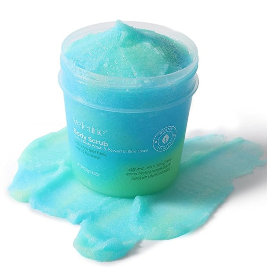 Tumeric Body Scrub Exfoliator With Vitamin C,Niacinamide,PHA,Bikini and Underarm Exfoliating Scrub,Gently Deep Cleaning & Moisturizing,Including Sensitive Skin 250g(Blue Green)