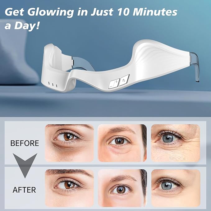 Under-Eye Red Light Therapy Device,Red Light Glasses Microcurrent Eye Massager Mask for Eye Bags Dark Circles Puffiness Wrinkles Fine Lines