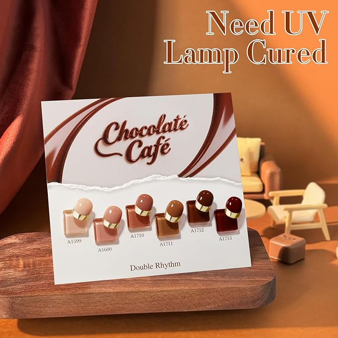 Double Rhythm 6 Pcs 15 ML Gel Polish Set Same Color Same Bottle Soak Off Gel Polish Kit Nail Art Manicure Salon DIY at Home for Women (Burgundy Cherry Brown Coffee -T6-69)