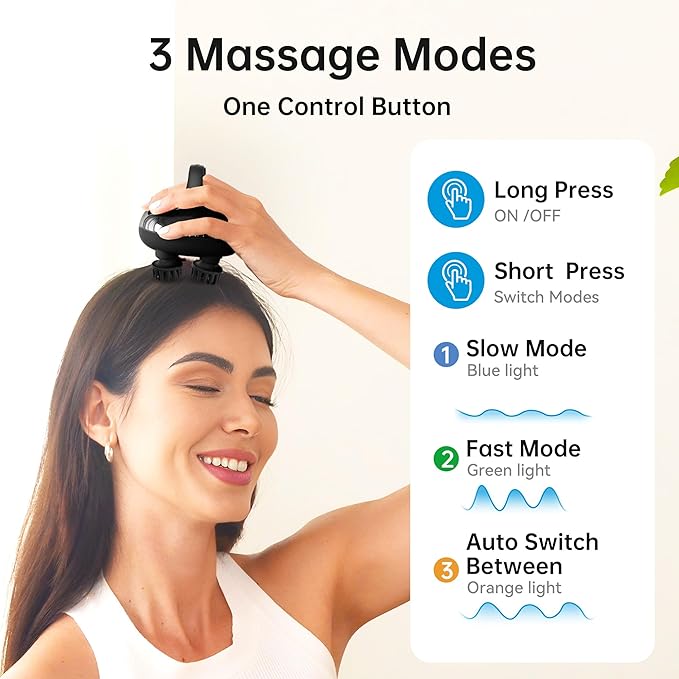 COMFIER Cordless Head Massager Scalp Massager Hair Growth with 3 kneading Modes,Waterproof Hair Massage with 8 Claws for Deep Cleansing,Body Cat Head Scratcher,Gift for Women,Men
