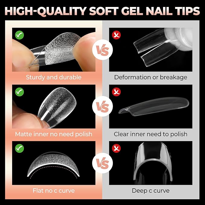 UNA GELLA Short Almond Gel Nail Tips Half Matte Short Almond Gel Nail Tips Full Cover Strong&Lasting Clear Gelly Acrylic False Nails Tips 120pcs DIY Nail Art Salon 12 Sizes for Women
